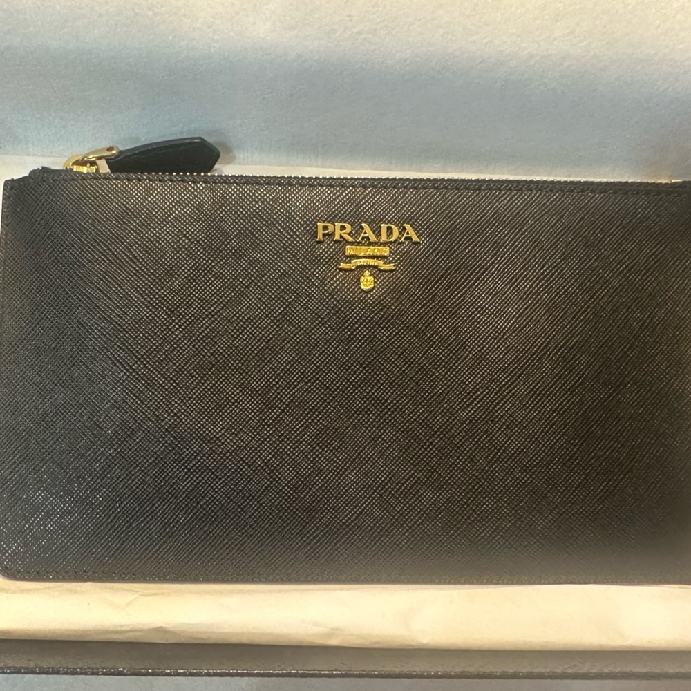 Prada Saffiano leather zip clutch